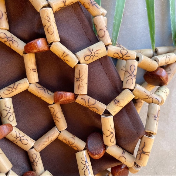Tan & Brown Beaded Summer Handbag - Picture 3 of 6